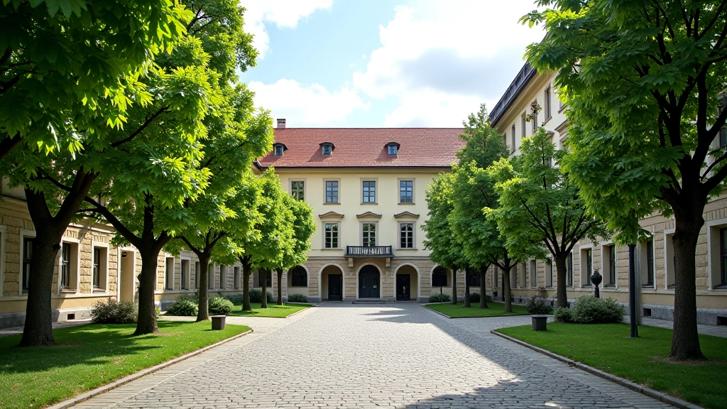 Vilniaus Universiteto kiemas su medžiais ir architektūra